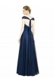 Compre Azul marina oscuro línea A Cuello en V Cuello de Corazón Tul Largo Vestidos de dama de honor