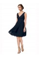 Compre Azul marina oscuro línea A Cuello en V Gasa Corto Vestidos de dama de honor / Vestidos de cóctel