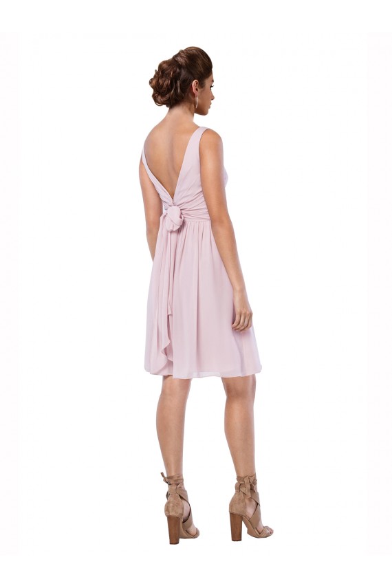 Compre Azul marina oscuro línea A Cuello en V Gasa Corto Vestidos de dama de honor / Vestidos de cóctel