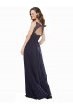Compre Azul marina oscuro línea A Cuello en V Gasa Encaje Largo Vestidos de dama de honor