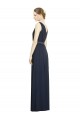 Compre Azul marina oscuro línea A Cuello en V Gasa Largo Vestidos de dama de honor