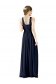 Compre Azul marina oscuro línea A Cuello en V Gasa Largo Vestidos de dama de honor