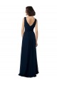 Compre Azul marina oscuro línea A Cuello en V Gasa Largo Vestidos de dama de honor