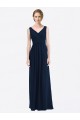 Compre Azul marina oscuro línea A Cuello en V Gasa Largo Vestidos de dama de honor