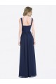 Compre Azul marina oscuro línea A Cuello en V Gasa Largo Vestidos de dama de honor