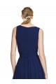 Compre Azul marina oscuro línea A Cuello en V Gasa Largo Vestidos de dama de honor