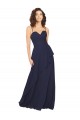 Compre Azul marina oscuro línea A Cuello en V Gasa Largo Vestidos de dama de honor