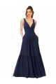 Compre Azul marina oscuro línea A Cuello en V Gasa Largo Vestidos de dama de honor