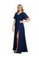 Compre Azul marina oscuro línea A Cuello en V Gasa Largo Formales Vestidos de dama de honor / Vestidos de fiesta