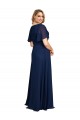 Compre Azul marina oscuro línea A Cuello en V Gasa Largo Formales Vestidos de dama de honor / Vestidos de fiesta