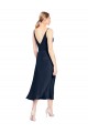 Compre Azul marina oscuro línea A Cuello en V Midi Satén elástico Corto Formales Vestidos de dama de honor / Vestidos de fiesta / Vestidos de cóctel