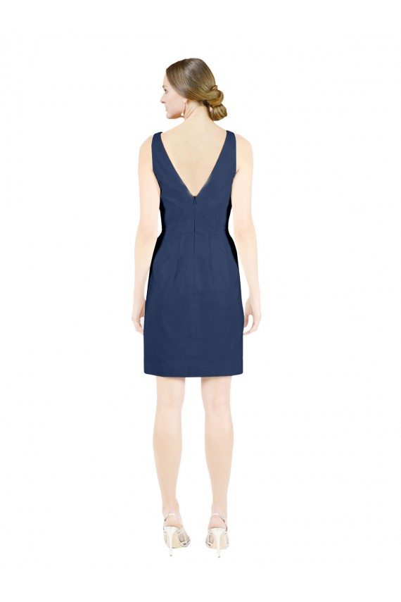 Compre Azul marina oscuro línea A Cuello en V Satén Corto Vestidos de dama de honor / Vestidos de cóctel