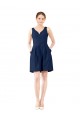 Compre Azul marina oscuro línea A Cuello en V Satén Corto Vestidos de dama de honor / Vestidos de cóctel