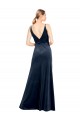 Compre Azul marina oscuro línea A Cuello en V Terciopelo Elástico Largo Vestidos de dama de honor / Vestidos de fiesta