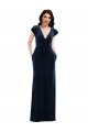 Compre Azul marina oscuro línea A Cuello en V Terciopelo Elástico Largo Formales Vestidos de dama de honor / Vestidos de fiesta