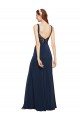 Compre Azul marina oscuro línea A Cuello redondo Crepé Elástico Largo Formales Vestidos de dama de honor / Vestidos de fiesta