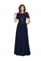Compre Azul marina oscuro línea A Cuello redondo Gasa Largo Vestidos de dama de honor / Vestidos de fiesta