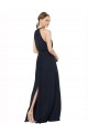 Compre Azul marina oscuro línea A Halter Cuello Alto Gasa Largo Vestidos de dama de honor