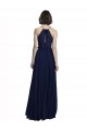 Compre Azul marina oscuro línea A Halter Cuello Alto Gasa Largo Vestidos de dama de honor