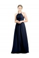 Compre Azul marina oscuro línea A Halter Cuello Alto Gasa Largo Vestidos de dama de honor