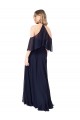 Compre Azul marina oscuro línea A Halter Cuello Alto Gasa Largo Vestidos de dama de honor