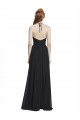 Compre Azul marina oscuro línea A Halter Cuello en V Gasa Largo Vestidos de dama de honor