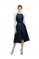 Compre Azul marina oscuro línea A Halter Cuello joya Satén Corto Asimétrico Vestidos de dama de honor