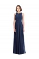 Compre Azul marina oscuro línea A Halter Gasa Largo Vestidos de dama de honor