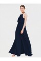 Compre Azul marina oscuro línea A Halter Gasa Largo Vestidos de dama de honor
