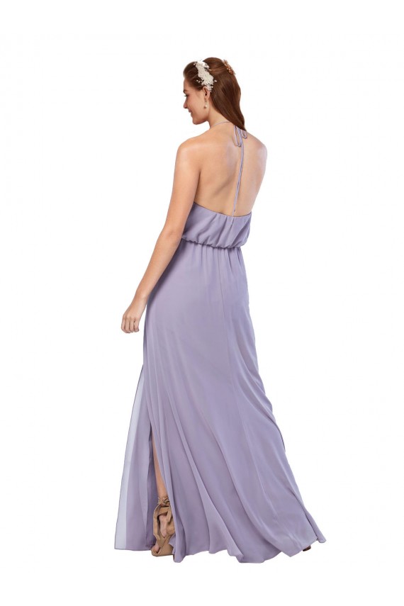 Compre Azul marina oscuro línea A Halter Gasa Largo Vestidos de dama de honor
