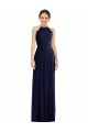 Compre Azul marina oscuro línea A Halter Gasa Largo Vestidos de dama de honor
