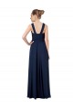 Compre Azul marina oscuro línea A Hombros Descubiertos Gasa Largo Vestidos de dama de honor