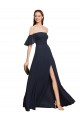 Compre Azul marina oscuro línea A Hombros Descubiertos Gasa Largo Vestidos de dama de honor / Vestidos de fiesta