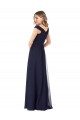 Compre Azul marina oscuro línea A Hombros Descubiertos Gasa Largo Vestidos de dama de honor