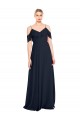 Compre Azul marina oscuro línea A Hombros Descubiertos Tirantes espagueti Gasa Largo Vestidos de dama de honor