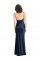 Compre Azul marina oscuro línea A Satén elástico Largo Formales Vestidos de dama de honor / Vestidos de fiesta