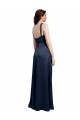 Compre Azul marina oscuro línea A Satén elástico Largo Formales Vestidos de dama de honor / Vestidos de fiesta