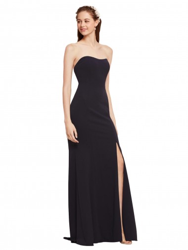 Compre Azul marina oscuro línea A Sin tirantes Crepé Elástico Largo Formales Vestidos de dama de honor / Vestidos de fiesta