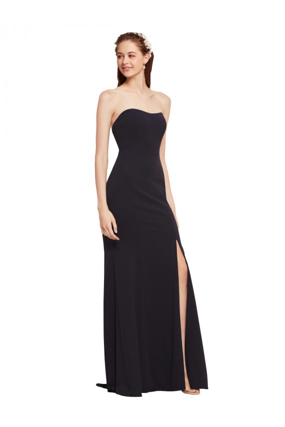 Compre Azul marina oscuro línea A Sin tirantes Crepé Elástico Largo Formales Vestidos de dama de honor / Vestidos de fiesta
