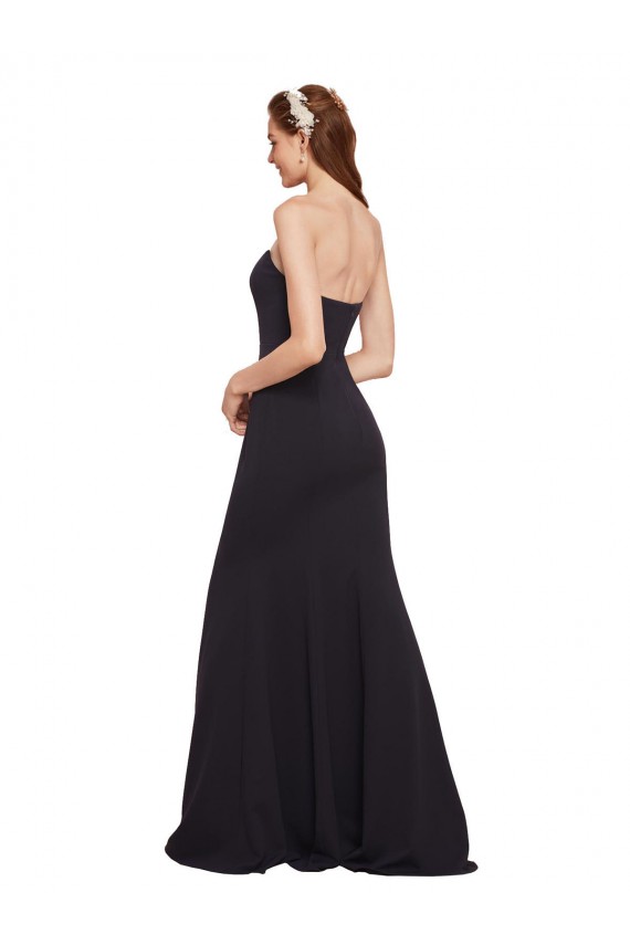 Compre Azul marina oscuro línea A Sin tirantes Crepé Elástico Largo Formales Vestidos de dama de honor / Vestidos de fiesta
