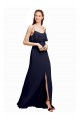 Compre Azul marina oscuro línea A Tirantes espagueti Cucharón Gasa Largo Vestidos de dama de honor