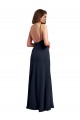 Compre Azul marina oscuro línea A Tirantes espagueti Cucharón Gasa Largo Vestidos de dama de honor