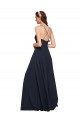 Compre Azul marina oscuro línea A Tirantes espagueti Cuello en V Gasa Largo Vestidos de dama de honor