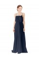 Compre Azul marina oscuro línea A Tirantes espagueti Gasa Largo Vestidos de dama de honor
