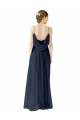 Compre Azul marina oscuro línea A Tirantes espagueti Gasa Largo Vestidos de dama de honor