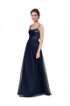 Compre Azul marina oscuro línea A Tirantes espagueti Tul Encaje Largo Vestidos de dama de honor