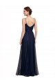 Compre Azul marina oscuro línea A Tirantes espagueti Tul Encaje Largo Vestidos de dama de honor