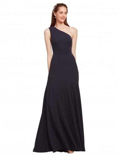 Compre Azul marina oscuro línea A Un Hombre Crepé Elástico Largo Formales Vestidos de dama de honor / Vestidos de fiesta