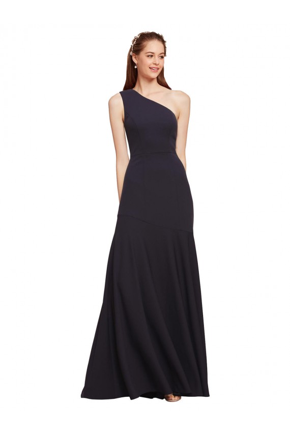 Compre Azul marina oscuro línea A Un Hombre Crepé Elástico Largo Formales Vestidos de dama de honor / Vestidos de fiesta
