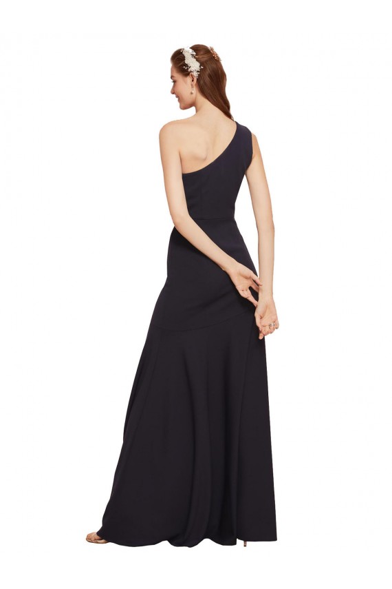 Compre Azul marina oscuro línea A Un Hombre Crepé Elástico Largo Formales Vestidos de dama de honor / Vestidos de fiesta